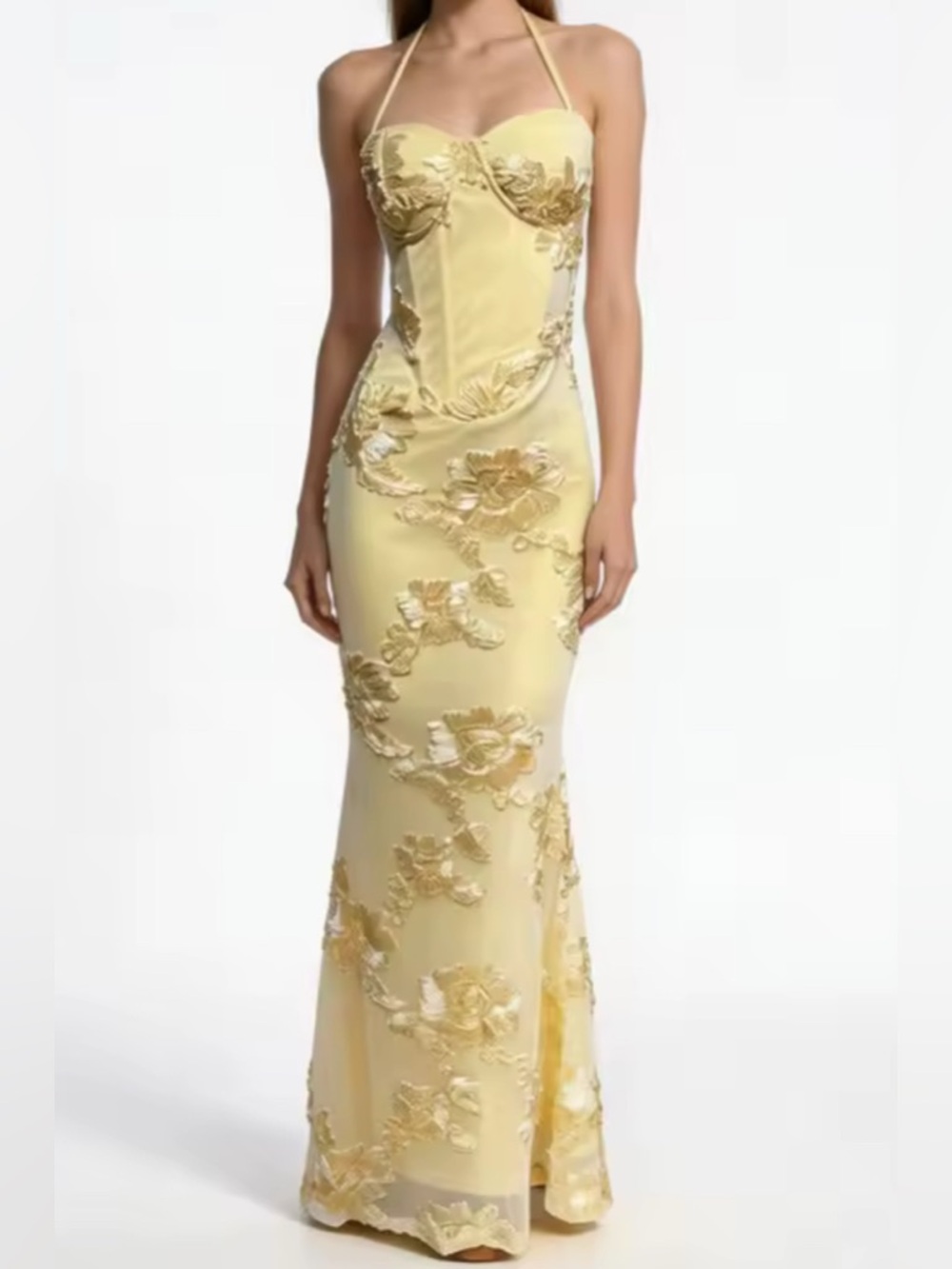 NEW $389 Sera Floral Halter Evening Gown